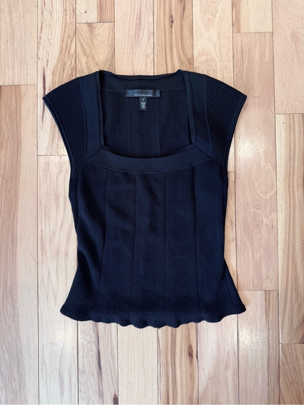 White House Black Market Y2K Black Ribbed Square Vintage Short Sleeve
